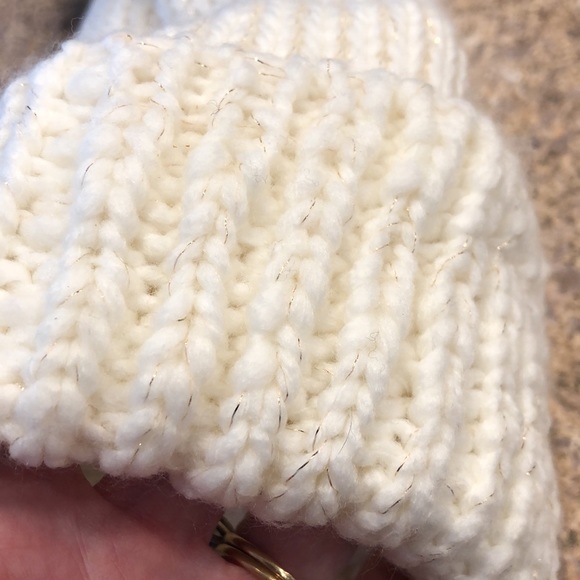 LC Lauren Conrad Cream and Shiny Threads Pom Pom Hat - Picture 8 of 13